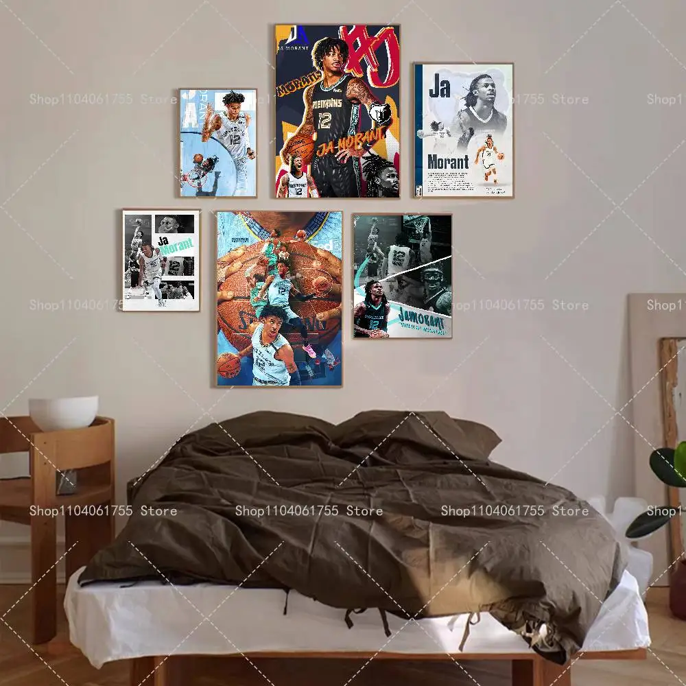 J-Ja Basketball M-Morants Poster Self-adhesive Art Waterproof Paper Sticker Coffee House Bar Room Wall Decor