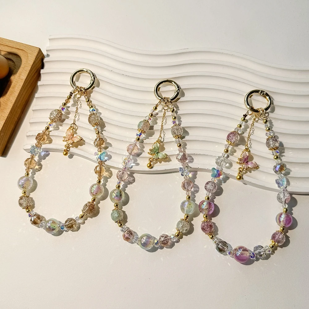 New Colorful Crystal Pendant Teardrop Bead Anti-Lost Keychain Water Cup Hanger Earphone Camera Chain