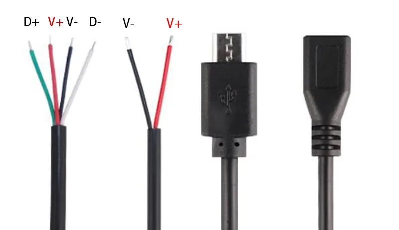 10pcs DIY Micro USB Type-C Power Supply Cable 2 Pin USB A Female Male 4 Pin Wire Jack Charger Charging Cord Extension Connector