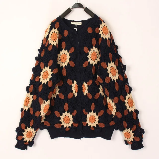 

Винтажный двухслойный ажурный вязаный шерстяной свитер для женщин, ретро-стиль, с вышивкой, теплый, с длинными рукавами