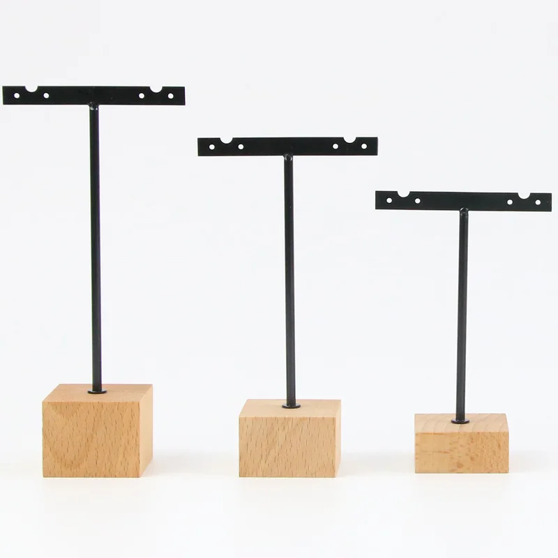 3pcs/lot Jewelry Display for earrings T-Bar Wooden Base Earrings Rack Holder Earrings Organizer Showcase Ear Studs Stand