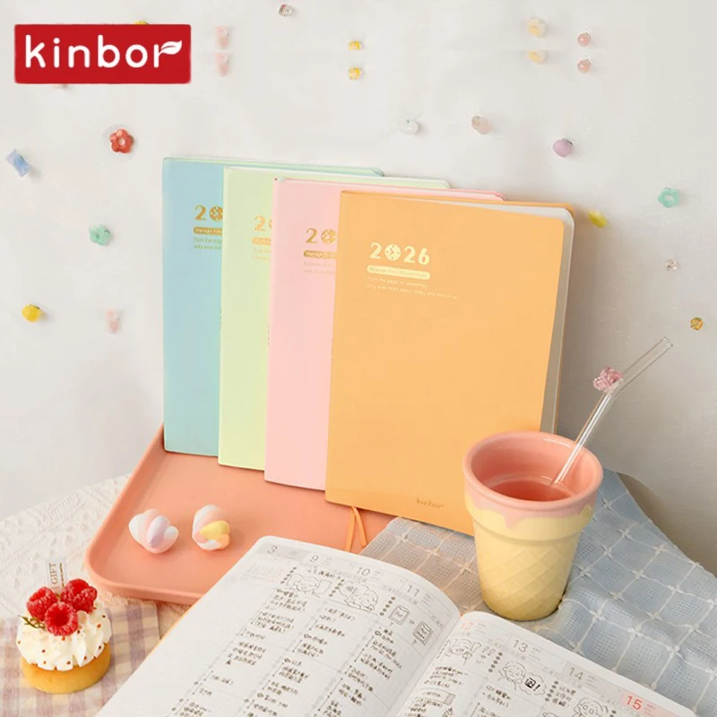 Kinbor 2026 A5 مجلة مخططة ذات ثمانية شبكات مع ورق BaChuan ممتاز 52 جرام، بولي يوريثان ناعم صفحتين لتنظيم وقت الأسبوع/خطة 21 يومًا