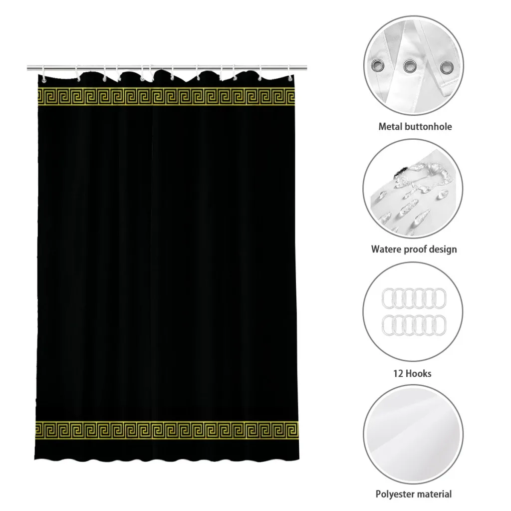 Gold Greek Key Bathroom Shower Curtains Ancient Greece Waterproof Partition Curtain Funny Home Decor Accessories