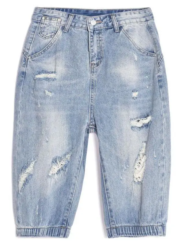 Niebieskie dżinsowe spodnie typu skinny z wysokim stanem, letnie, cienkie, damskie spodnie harlan, spodnie typu lantern, luźny krój, casualowe, bawełniane, elastyczne.