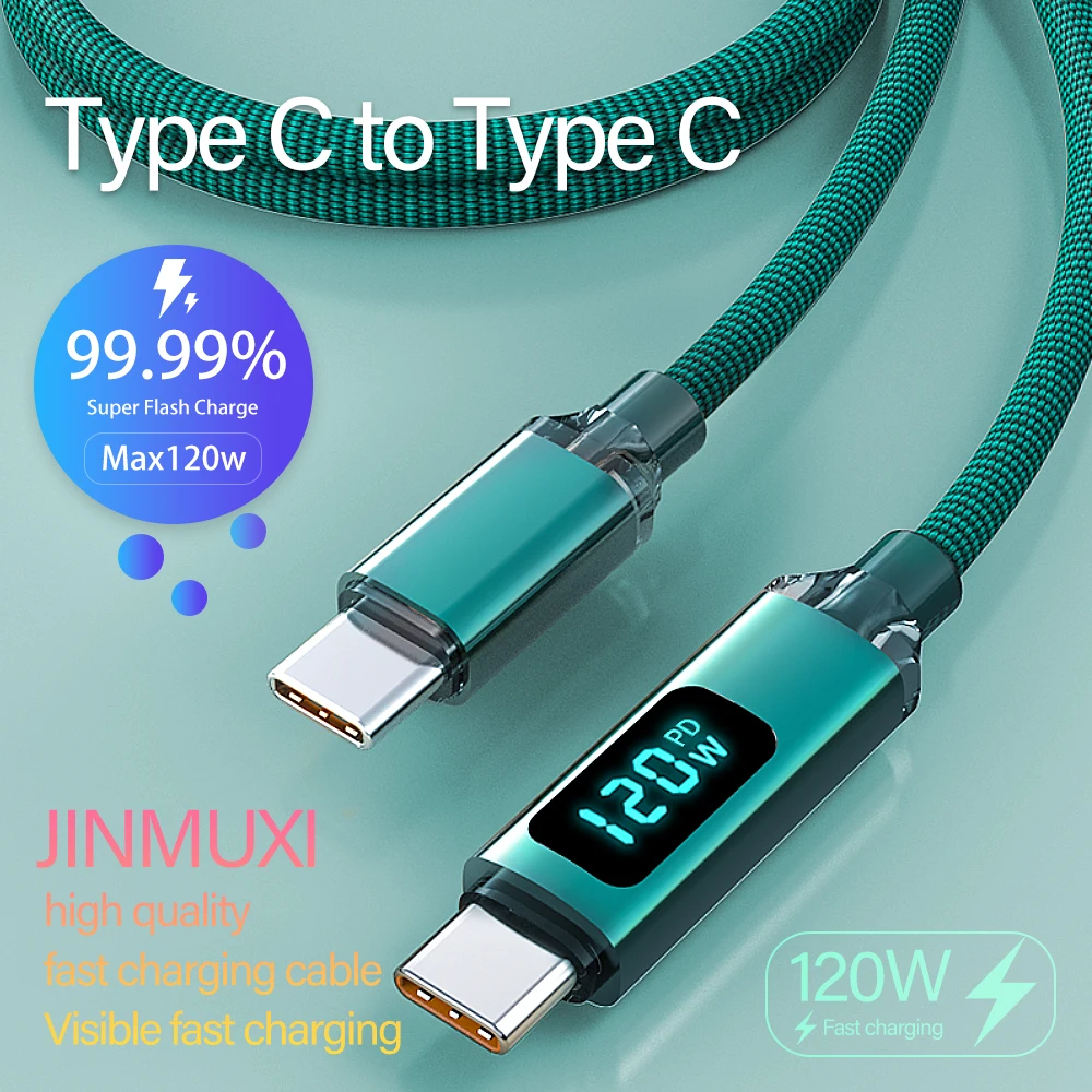 JINMUXI PD 120W USB Type C Cable to USB C 6A Fast Charging Charger For OPPO Realme Huawei Poco Samsung iPhone 1516 Display Cable