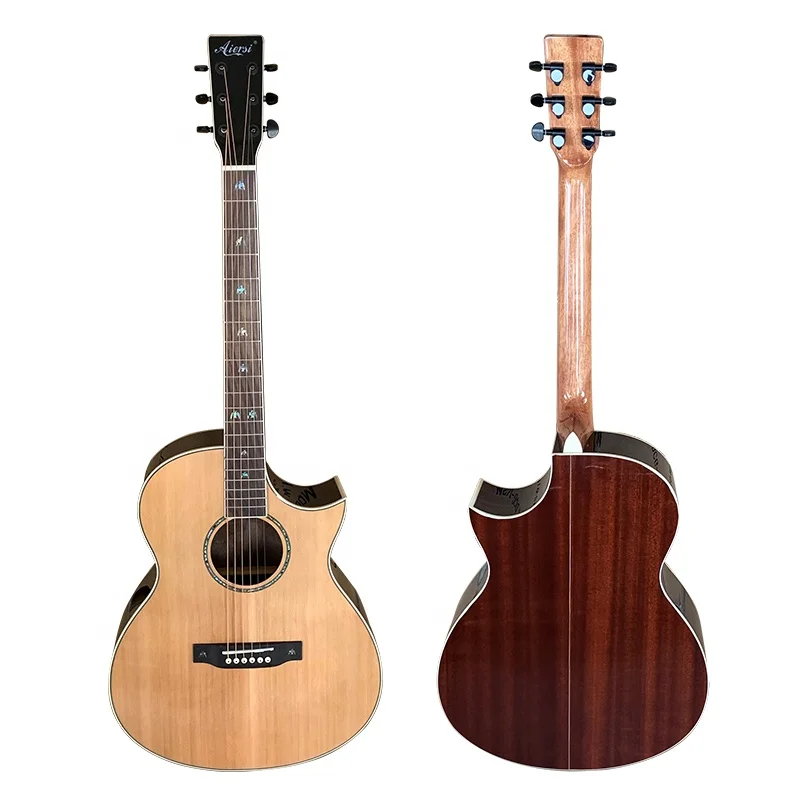 China aiersi brand gloss finish professional grade nice sound handmade cutaway shape solid  Rosewood Body acoustic guitar