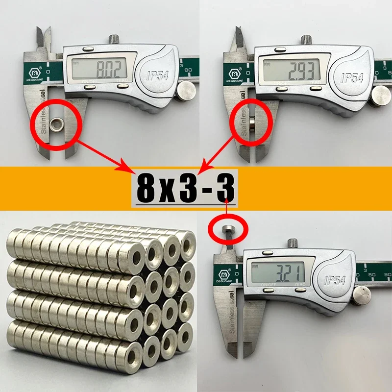 8x3-3 8x5-3mm 10/20/50/100/200/500 N35 Round Super Powerful Strong Neodymium Magnet 8*3 8*5 Hole 3 Permanent Magnetic Imanes