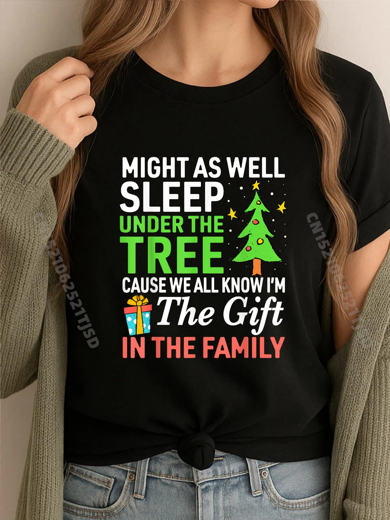 

Christmas Might As Well Sleep Under The Tree Mens Korean Fashion Free Shipping Clothes Tshirt Woman Hip Hop