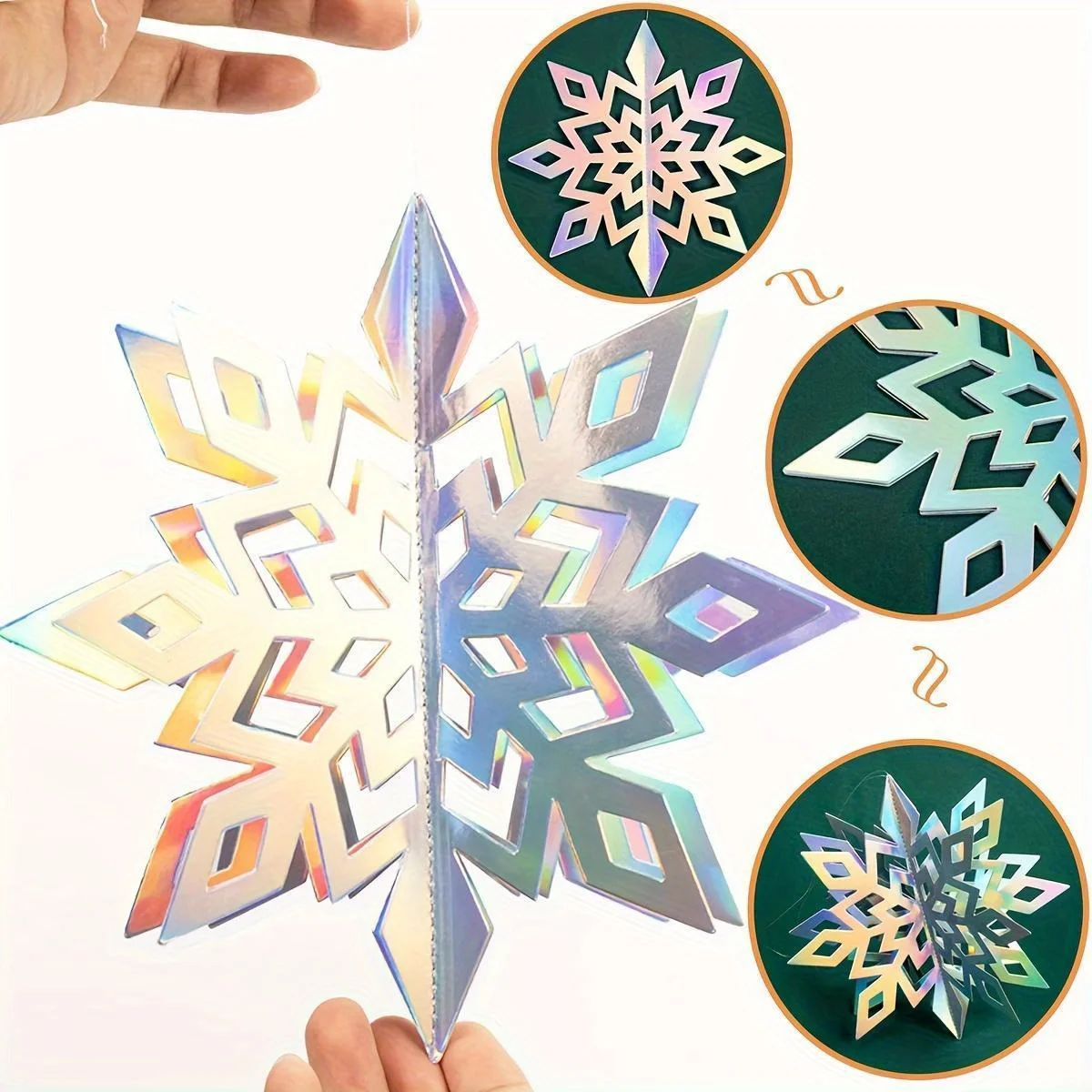 6/12/18pcs Iridescent 3D Paper Snowflake Garland Christmas decorations Winter Wonderland Frozen Themed Party Hanging Decorations view 4