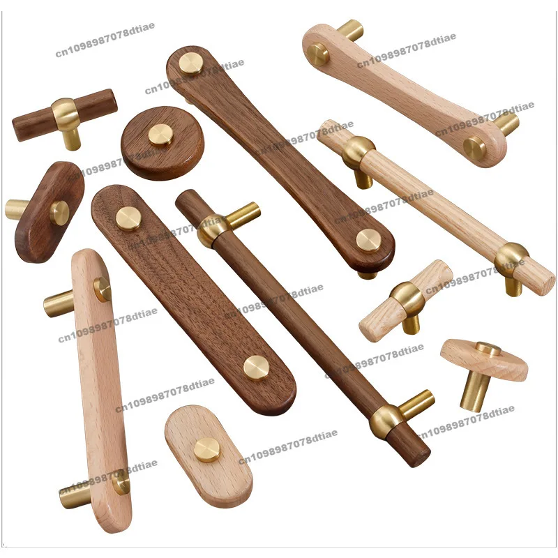 For Nordic Log Single Hole Drawer Handle Wooden Cabinet Wardrobe Door Children's Room Walnut Handle