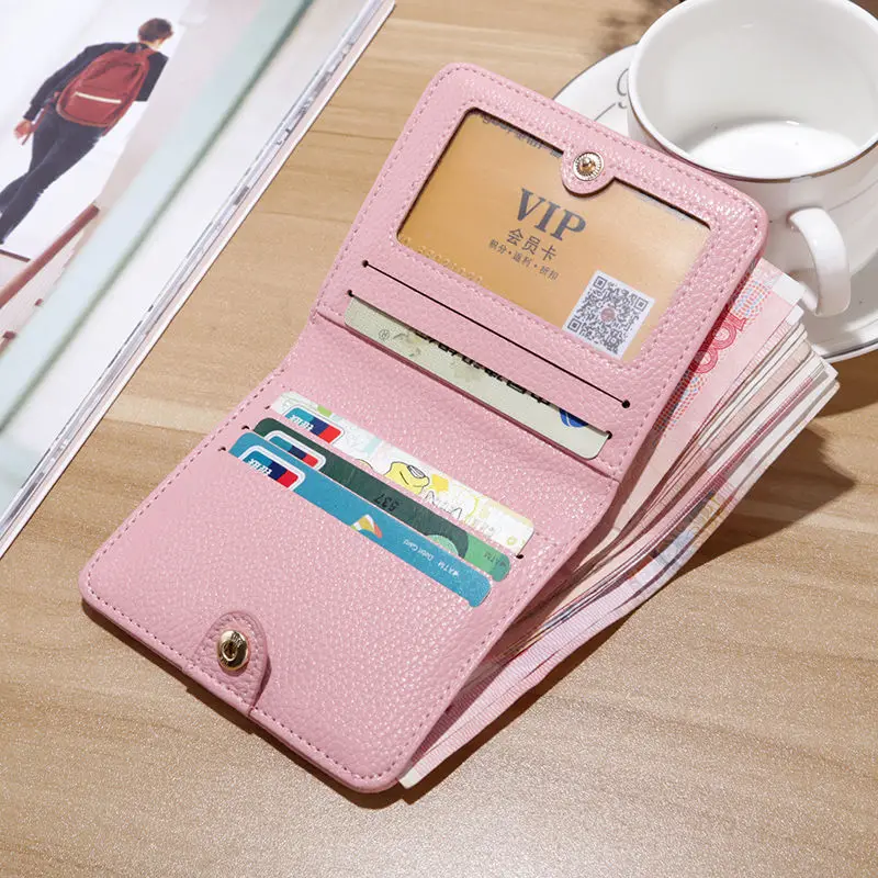 Fashion PU Leather Women Short Wallets Multiple Credit Card Holders Hasp Zipper Coin Purses Solid Color Clutch Money Bag Clip