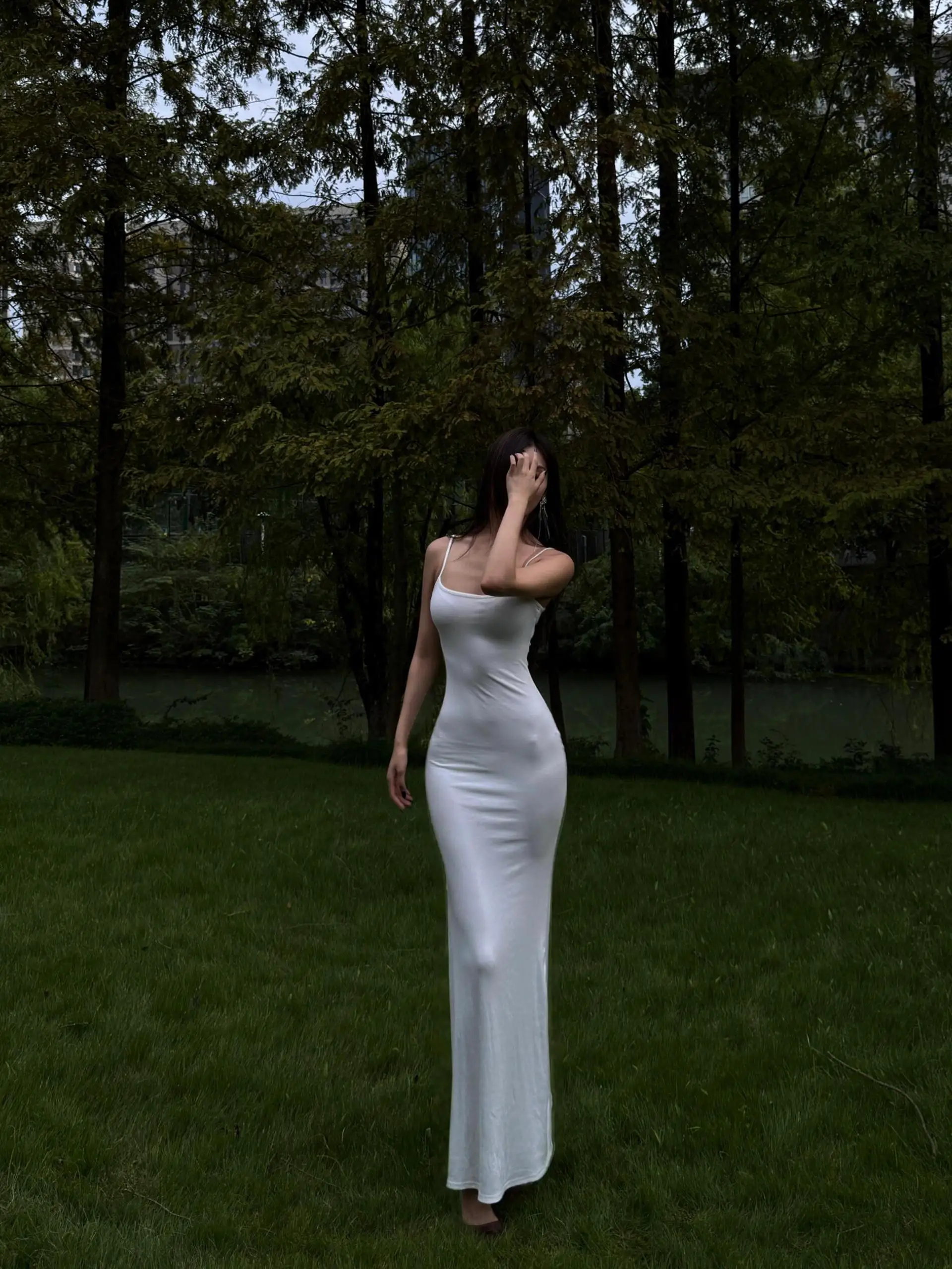 

Sexy White Strapless Long Dress Lingerie See-through Trendy Street Style Bodycon Silky Material No Brand Registration