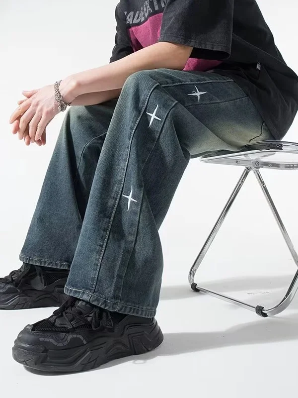 

Мужские джинсы больших размеров 300 Pou в американском ретро-стиле, весна-осень, свободные прямые повседневные широкие брюки, винтажный молодежный тренд