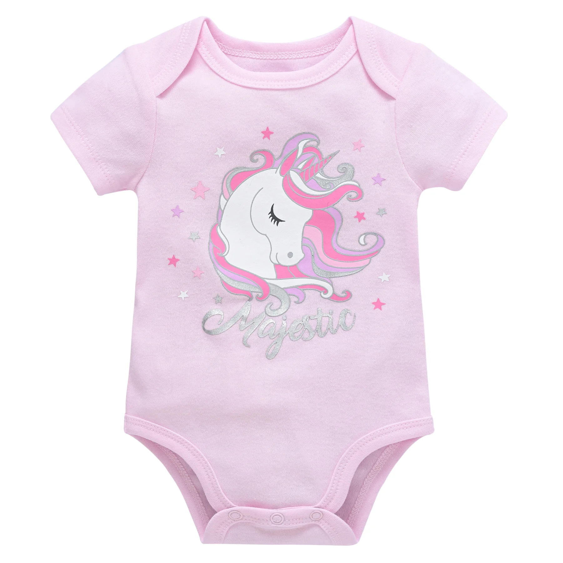 3 Pieces Baby Girls Rompers Unicorn Cute Printing Girls Bodysuit Pink Summer Short Sleeve Jumpsuit 100% Cotton Soft Baby Clothes