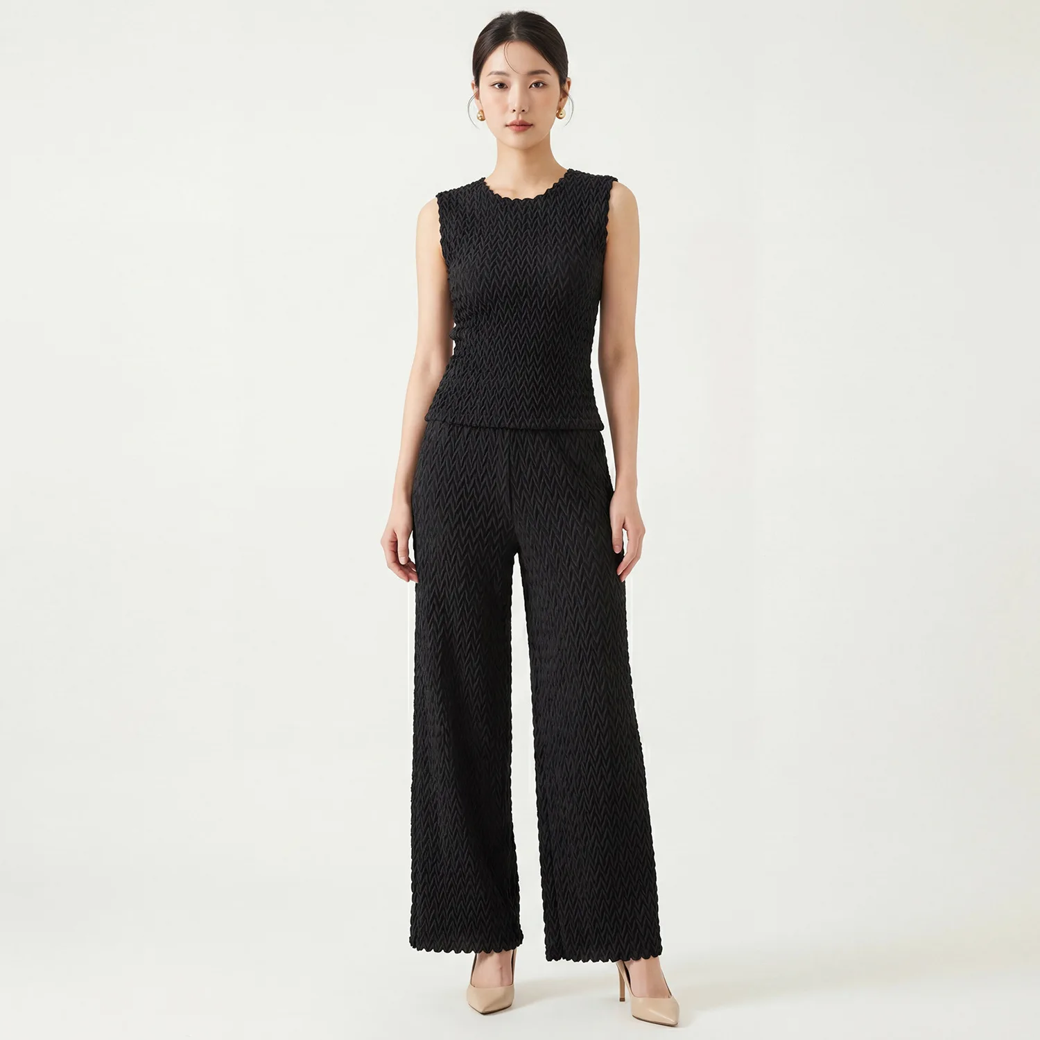 Miyake Folds 2026 New Spring Fashion Women's Suit This Year Cardigan Jacket Commuter Straight Pants Texture Two-piece Set Pleat