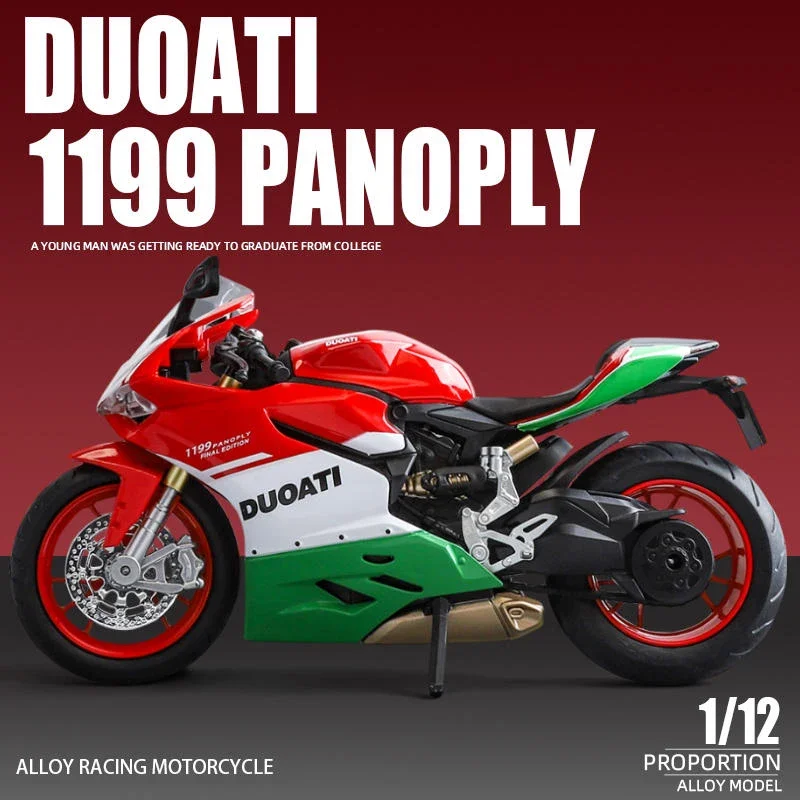 Ducati 1199 Panigale S Die Cast motocicleta modelo brinquedo, coleção de veículos, som e luz, Off-Road Autocycle, 01:12 Liga