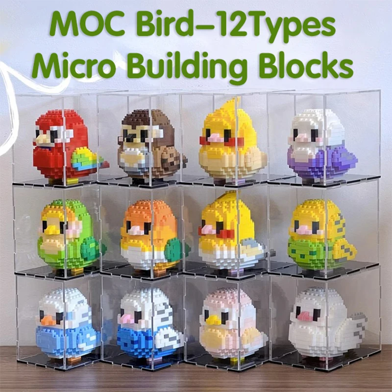 

MOC Parrot Bird Micro Building Blocks Cute Cartoon Baby Animals Pet Budgie Sparrow Pigeon Bricks Assemble Toys Children Gift