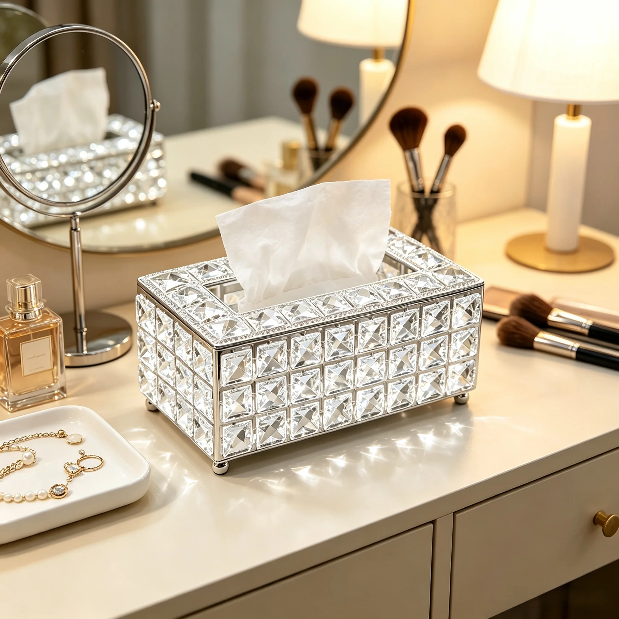 Square Rectangular Tissue Holder Metal Tissue Box for Hotel Bedroom Coffee Table Luxury Desktop Ornament