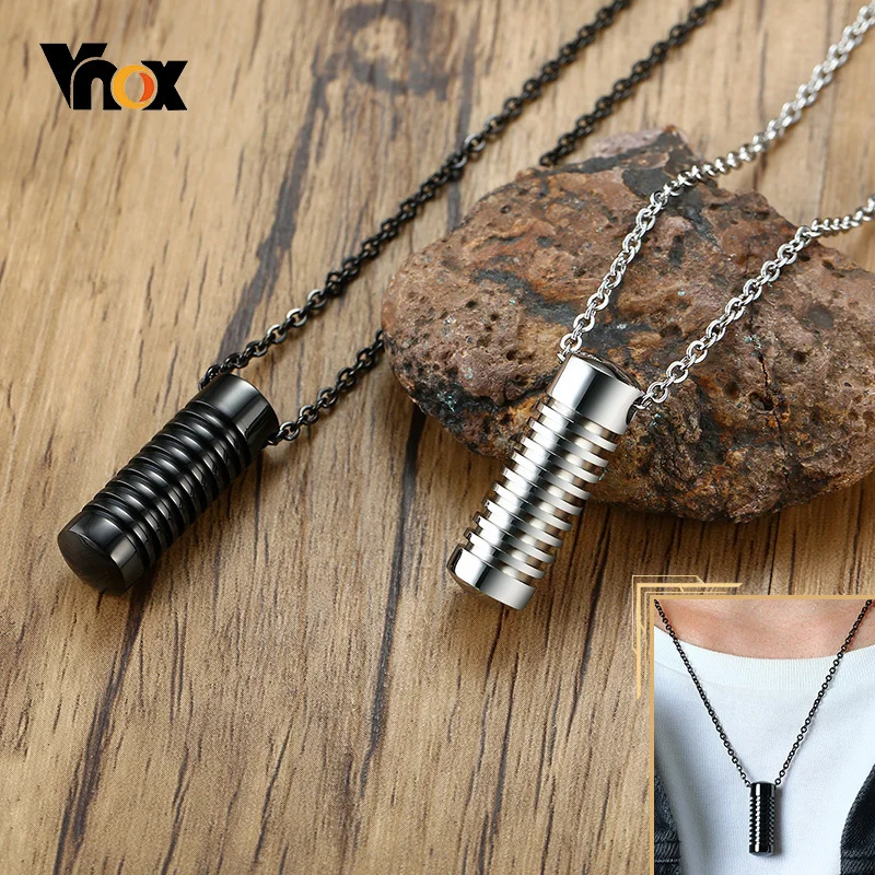 Vnox stylowa konstrukcja śrubowa Cylinder urna pamiątkowa naszyjniki dla mężczyzn czarny kolor stal nierdzewna kremacja Keepsake prezenty biżuteria