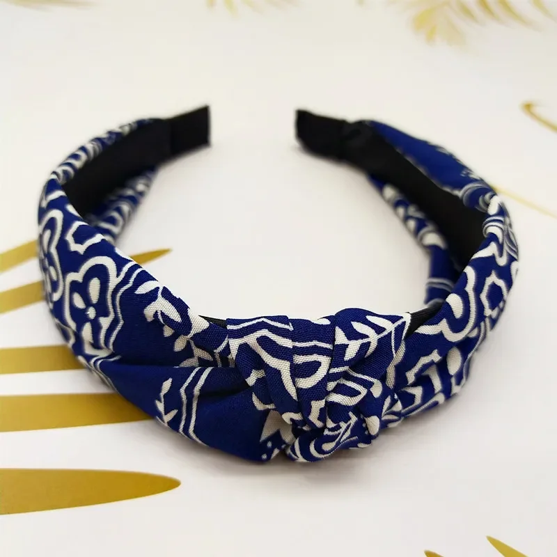 New Fashion Leaves Printed Knot Headbands Wide Ethnic Fabric Twist Hairbands for Women Girls Bezel Hair Hoops Hair Accessories