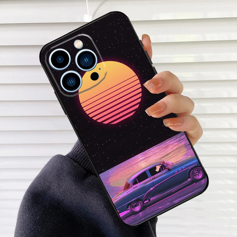 Synthwave 80s Retro Car Phone Cover For iPhone 16 15 12 11 13 14 Pro Max Mini X XR XS Max Plus Phone Case