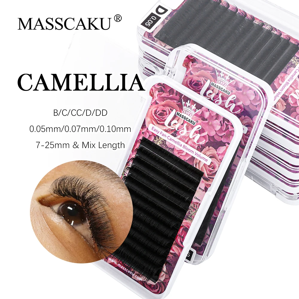 MASSCAKU 0.05/0.07/0.10mm Easy Fanning Lashes Automatic Flowering Synthetic Silk Eyelashes Auto Blooming Eyelash Makeup Tool