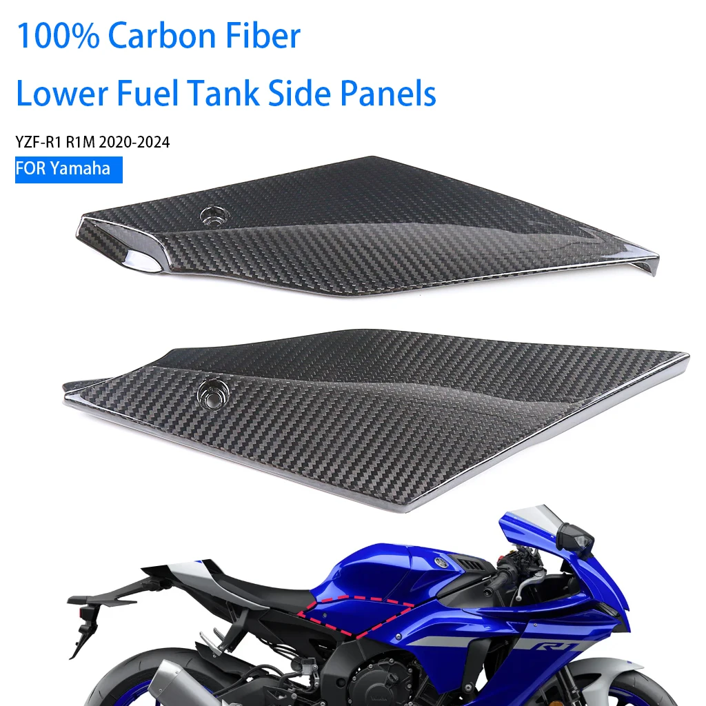 For Yamaha YZF-R1 R1M 2020-2024 Motorcycle Modified Accessories 100% 3K Carbon Fiber Lower Fuel Tank Cover Side Panels Protector