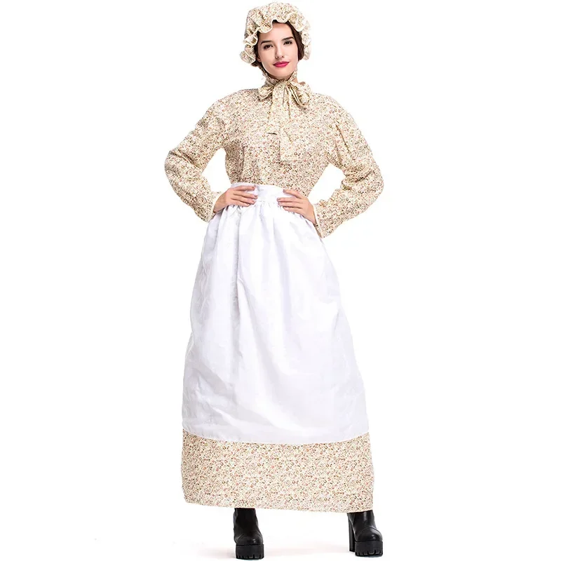 Colonial Pioneer Costume For Women Prairie Dress Wolf Grandmother Cosplay Halloween Party Carnival Costumes