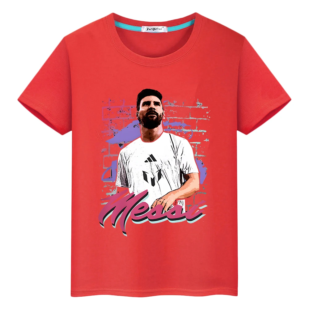 Football messi avatar print 100%Cotton T-shirt Casual Short boy Cartoon Tops Kawaii anime Tees y2k one piece kids clothes girls