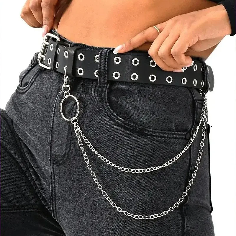 Women Trouser Belt Punk Cool Metal Buckle Adjustable Eyelet Leather Fashion Thin Waistband For Jeans Dress Hole Waist Goth Belt