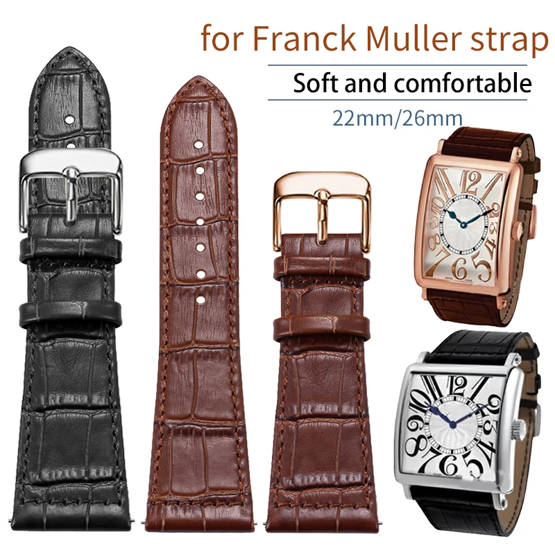 حزام بديل من الجلد الطبيعي مناسب لساعة فرانك مولر 22 26 مللي متر 6002 متر 6000H حزام ساعة للرجال والنساء