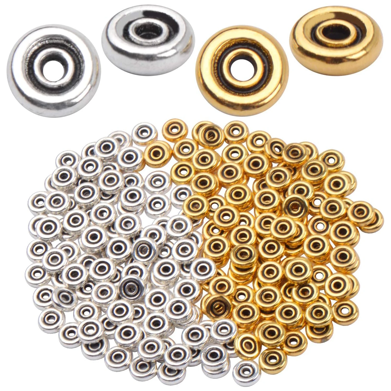 

200 шт. 6 мм плоских круглых дисковых бусин-ронделей из сплава, разделительных бусин для рукоделия, для изготовления браслетов, ожерелий, ювелирных изделий, с отверстием 2 мм