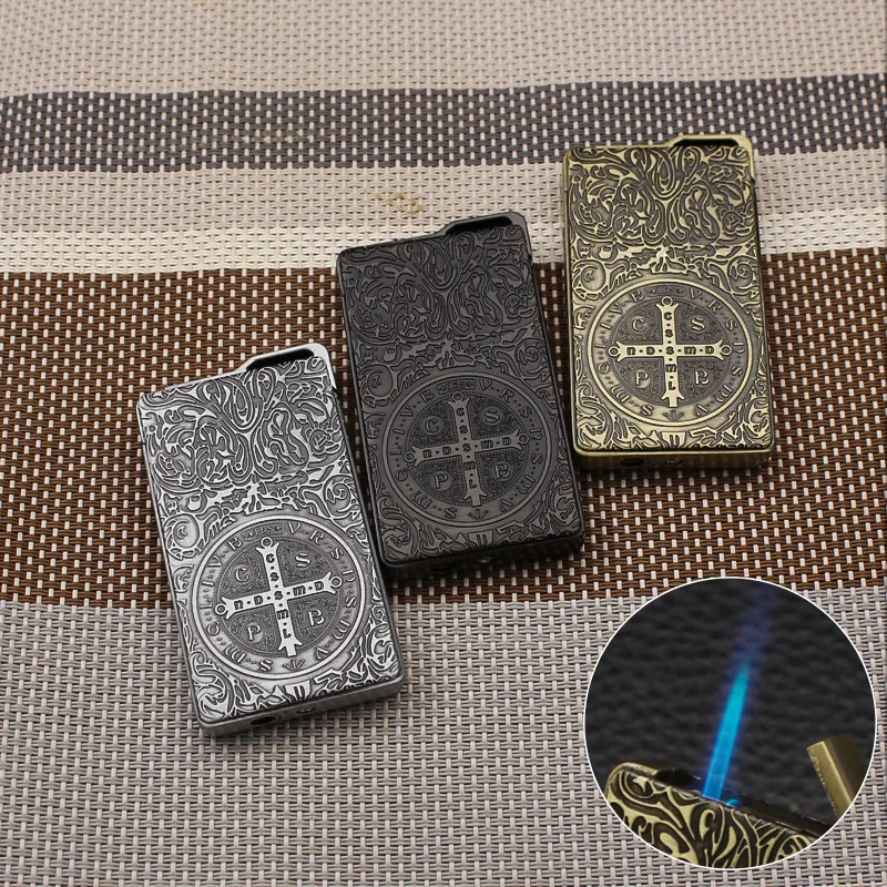 

New Metal Relief Windproof Inflatable Lighter Constantine Outdoor Jet Flame Embossed Inflatable Lighter Men's Smoking Gift