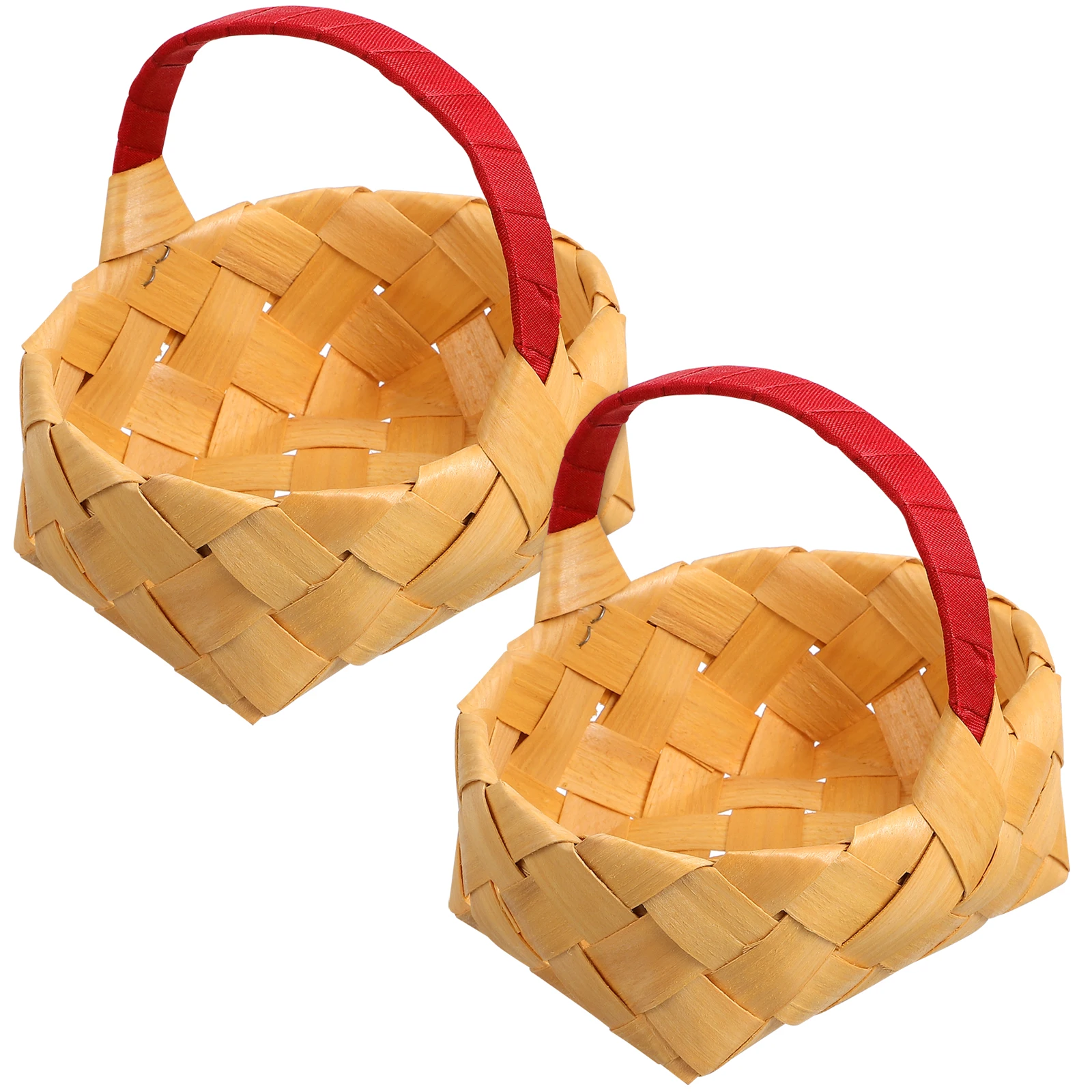 

2 Pcs Handwoven Wooden Baskets Wedding Decor Natural Wood Storage Wicker Handheld Easter Flower Girl Gifts Home Storage Solution