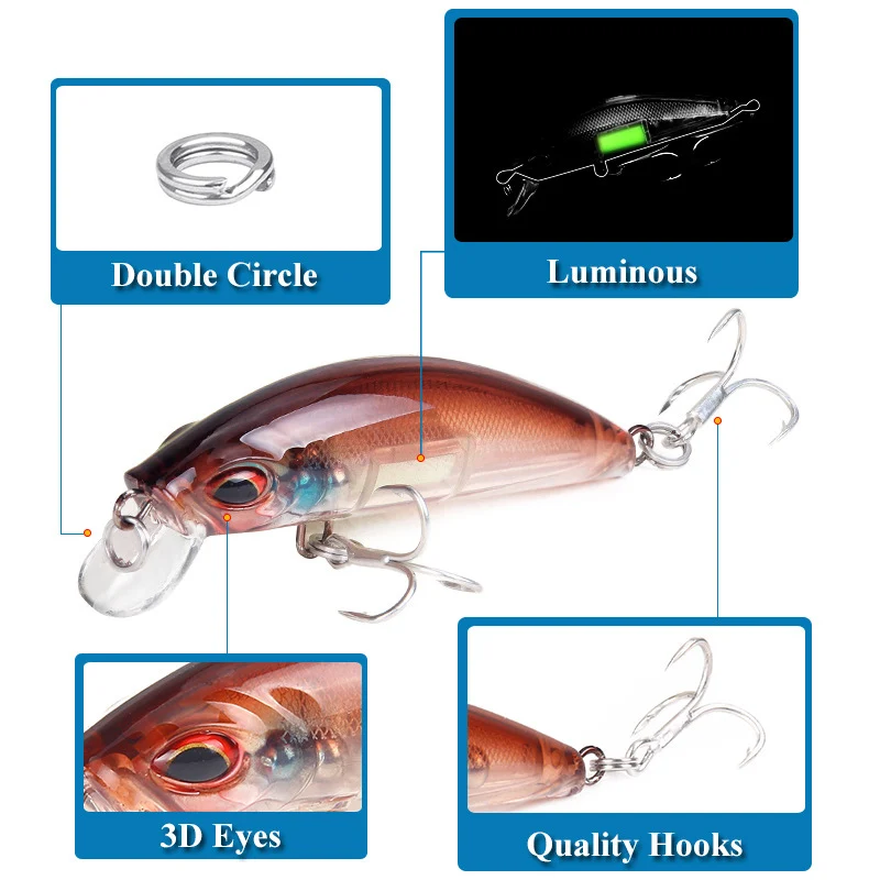 Luminous Minnow Fishing Lures 3D Eyes Night Fishing Bait Artificial Hard Crankbaits Wobblers With Hook Pesca