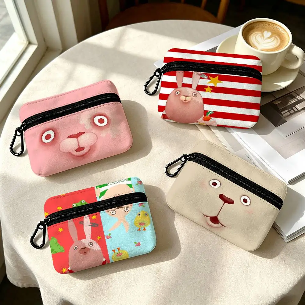 USAVICH Cartoon Customizable  Cloth Coin Purse With Carabiner Hook Portable Key Card Wallet Small Zipper Storage Pouch