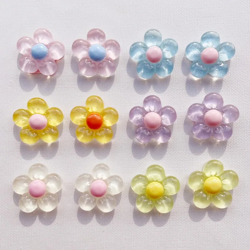 30pcs 20mm Flower Flat Back Resin Cabochons Acrylic Patch Diy Phone Case Hair Clip Shoes Jewelry Decoration Crafts Accessories