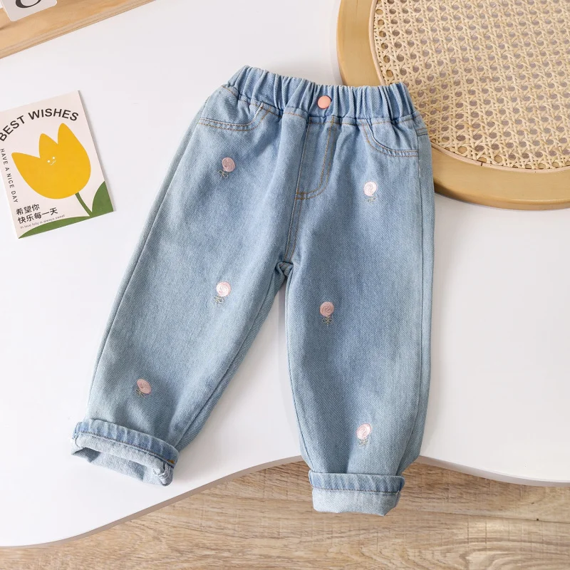 Kxkm-Spring and Autumn New Girls' Jeans Straight Fashionable Pants Loose Casual Pants Outer Wear Trousers