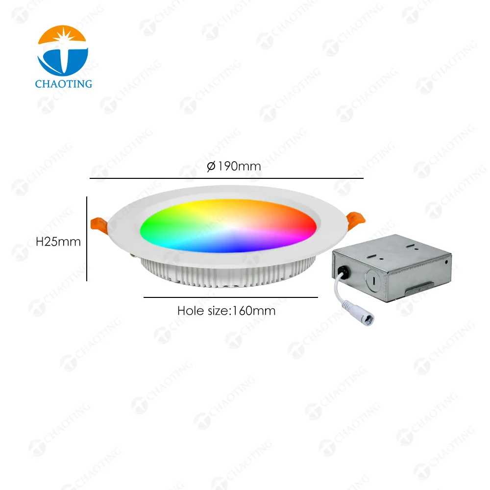 LED 스포트 다운 라이트, LED 스포트 다운 라이트, 스마트 투야 와이파이 RGB LED 다운 라이트, 공장 직접 Cct 조도 조절 가능 실내 램프, 6 인치, 16W, 천장 라운드 매입형