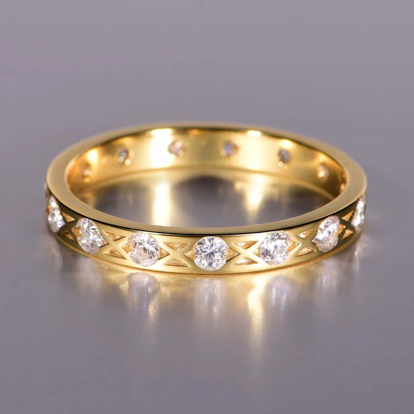 

Luxury S925 Silver Plated 18K Gold Moissanite Diamond Ring 0.42CT For Women Gift Jewelry