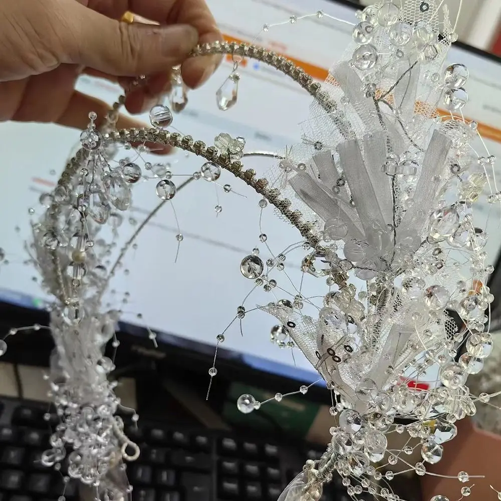 الجنية العروس كريستال تاج أقراط مرصعة بالجواهر الساطع كريستال الشعر هوب تيارا لامعة رائعة حجر الراين عقال #4