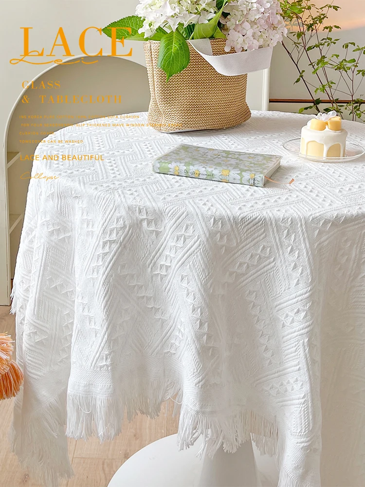 White Lace Tablecloth round Dining Table Cover Premium Feel Bedroom Nightstand Cloth Home Textile Tablecloth Nordic Sle