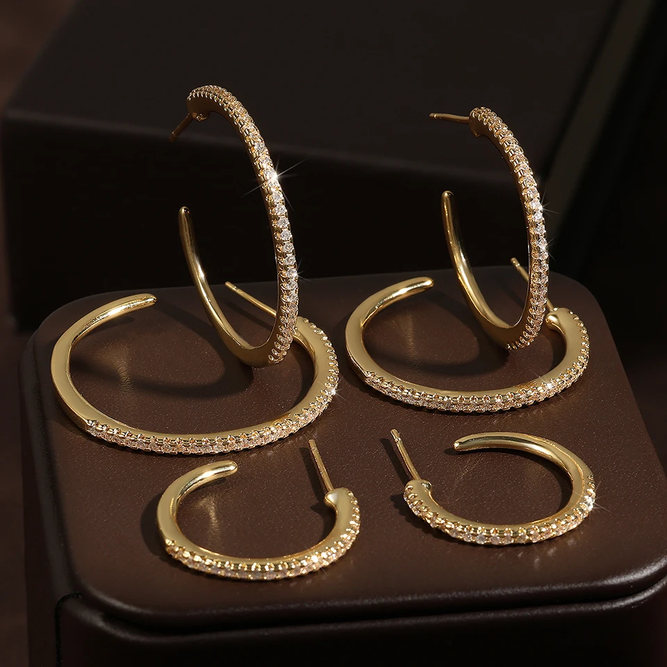 20/25/30mm Shiny Zircon Circle Hoop Earrings For Women Girls New Fashion Exaggerate Big Round Earrings Wedding Jewelry