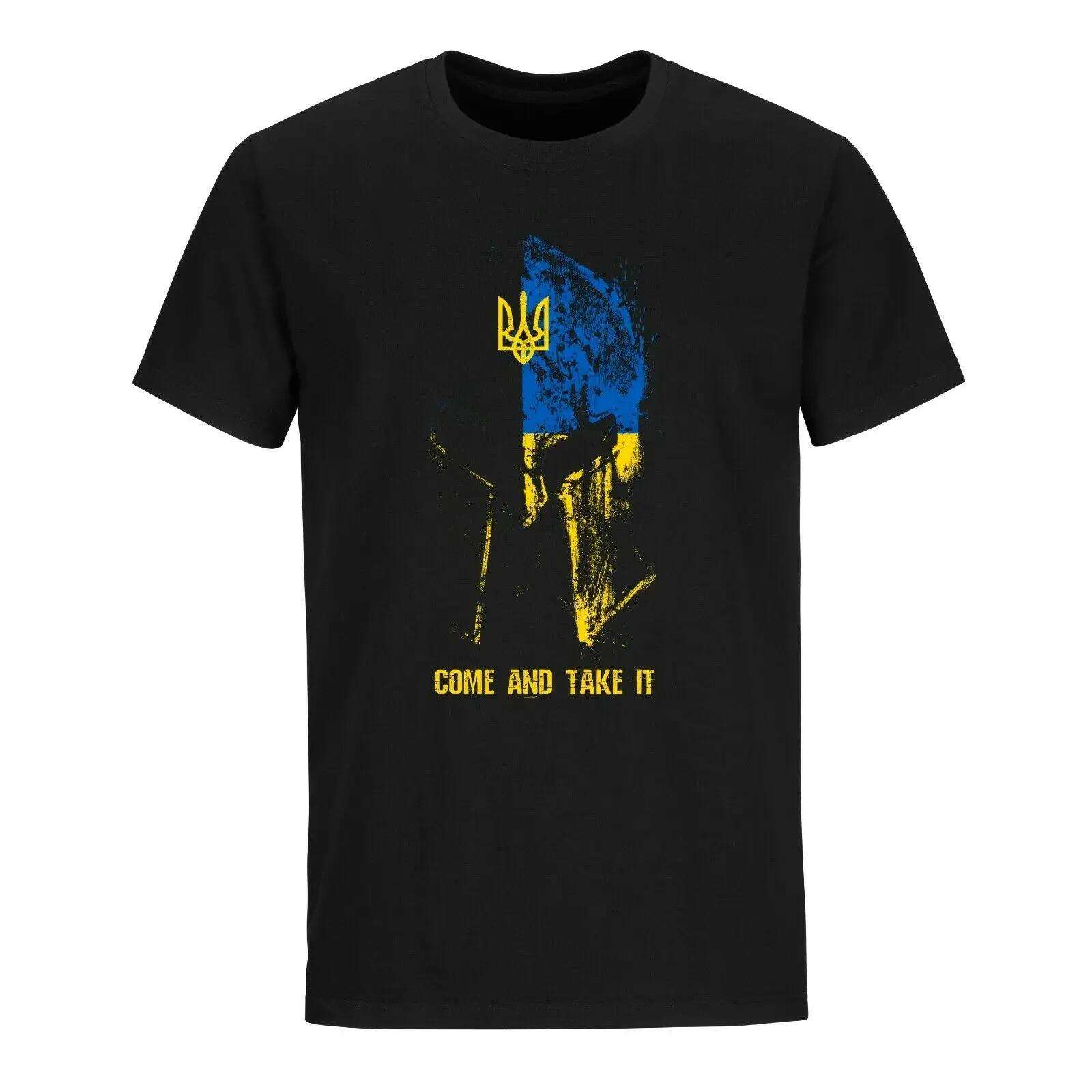 Come and Take Ukraine. Ukraine Flag Trident Spartan Helmet T Shirt. Short Sleeve 100% Cotton Casual T-shirt Loose Top Size S-3XL