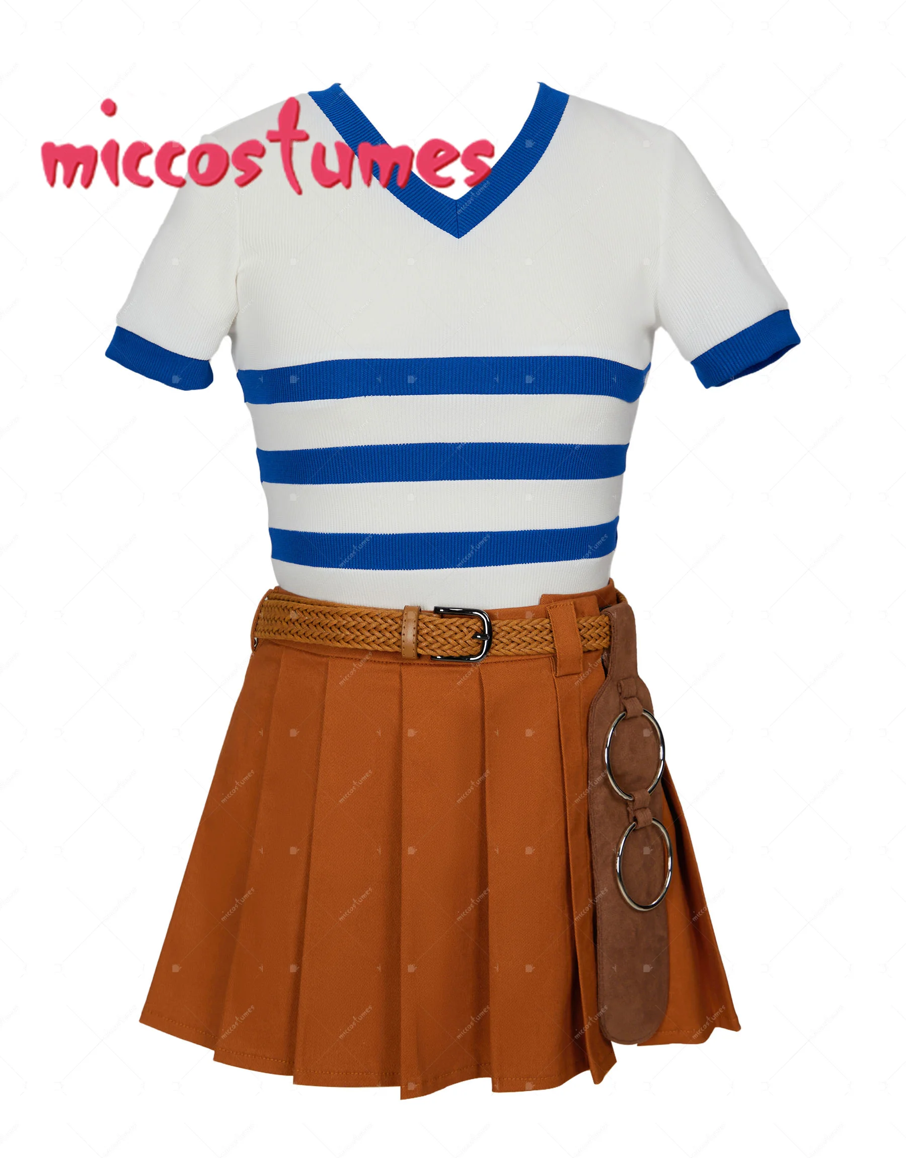 HAIKYUU Women's Nami Cosplay Costume Striped V Neck Short Sleeve Top and Skirt with Belt