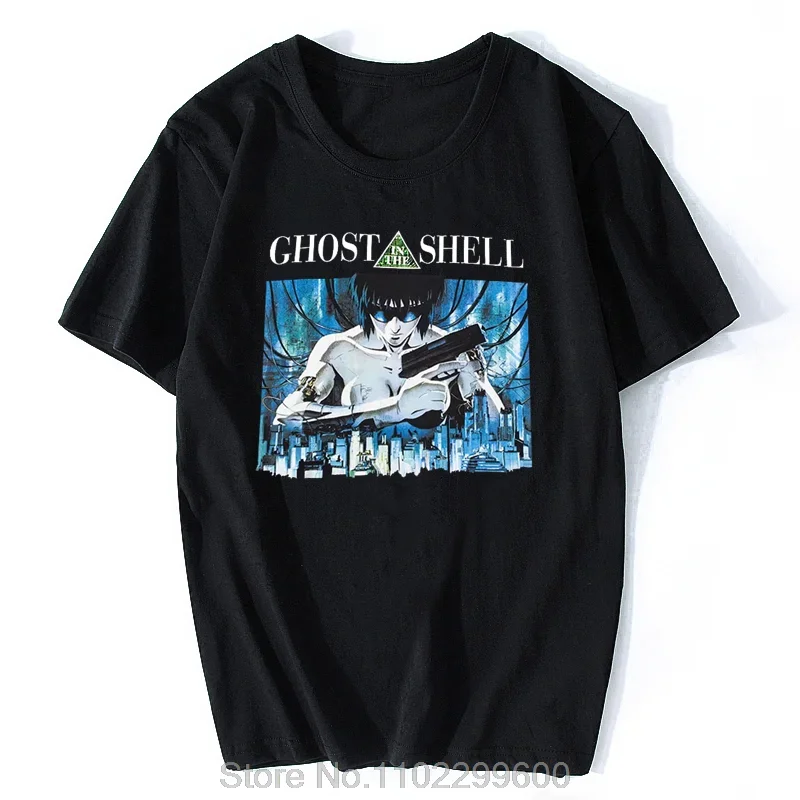 

90s Anime Ghost In The Shell Men's T-Shirt Kusanagi Motoko Double Sided Print Tee Shirt Clothes Short Sleeve T Shirts Streetwear