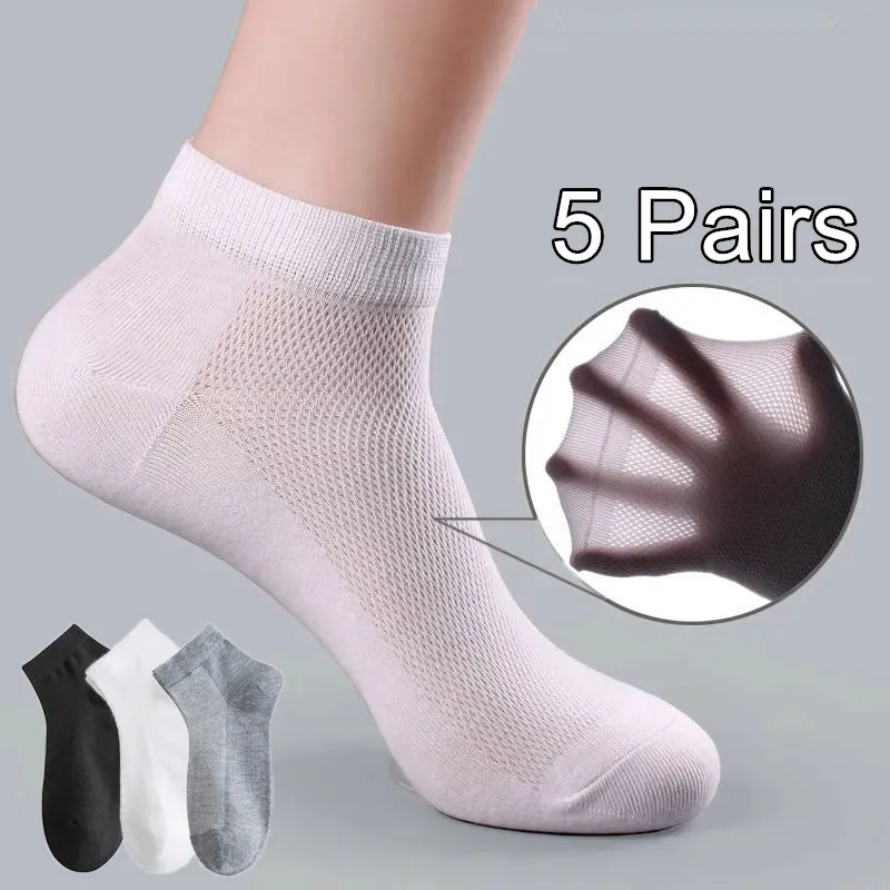 1/5Pairs Men Short Socks Summer Breathable Thin Low Cut Ankle Socks Cotton Casual Boat Socks Invisible Mens Sport Cycling Socks