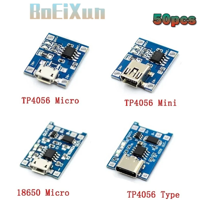 

50Pcs Micro USB 5V 1A 18650 TP4056 Lithium Battery Charger Module Charging Board With Protection Dual Functions 1A Li-ion