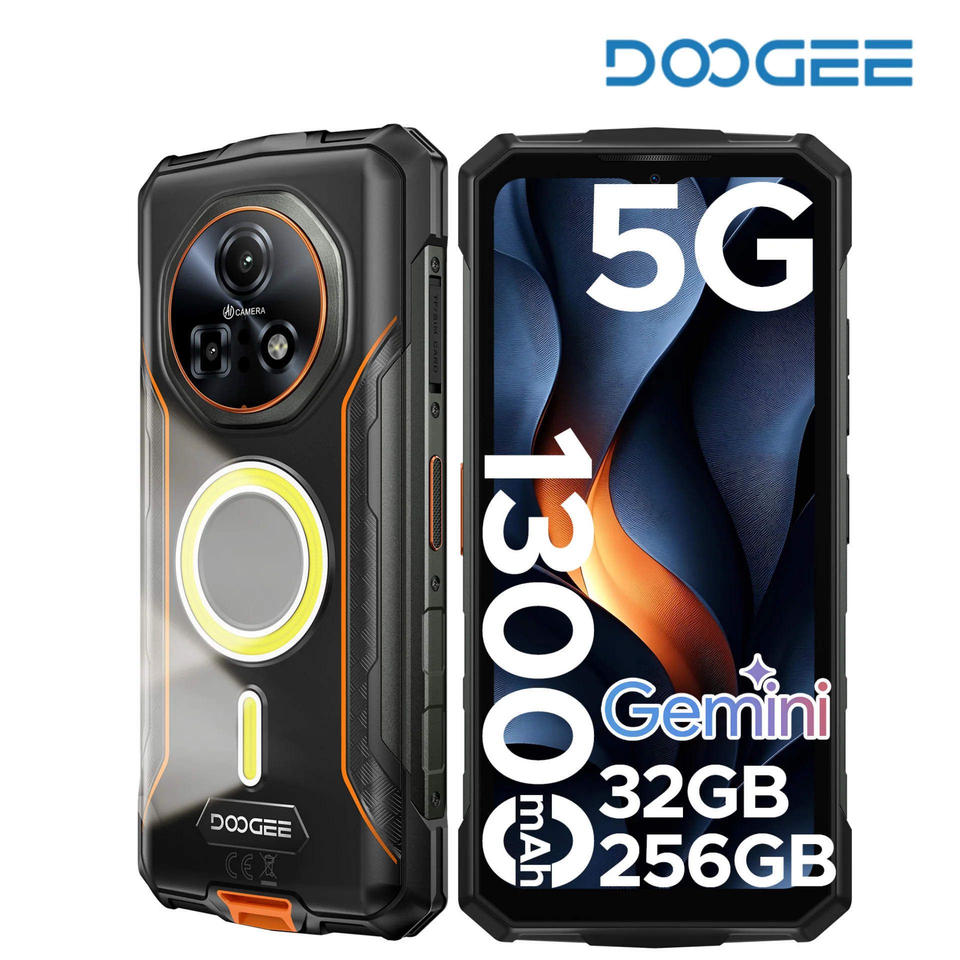 Téléphone robuste DOOGEE Fire 7 Pro 5G, 32 Go, 256 Go, double lampe de camping, 13000 mAh, appareil photo 64 MP, écran 6,6 pouces, Dimensity 6300, NFC, smartphone