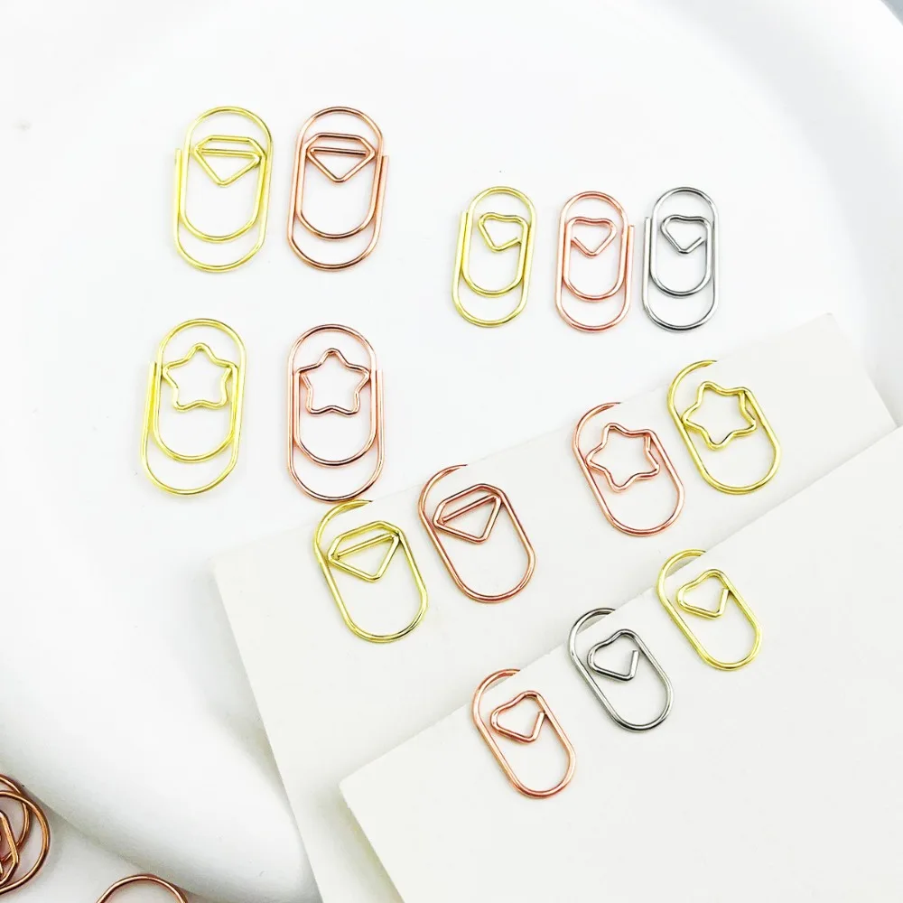 200pcs Paper Clip Metal Mini Star Heart Shaped Diamond Decorative Clip For Office Stationery Document Storage And Classification